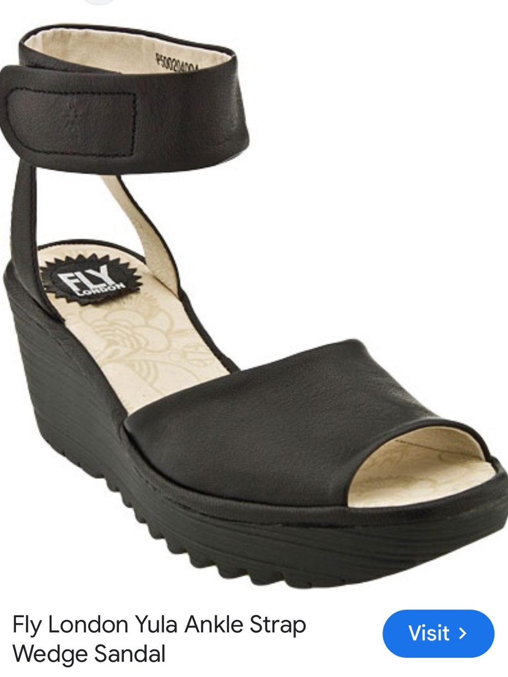 Fly London Women's Black Wedge Sandals with Ankle Strap size 38